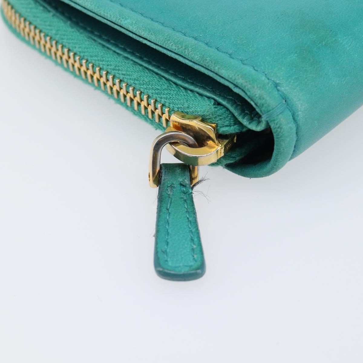 Miu Miu Wallet Leather Turquoise Blue Gold Auth 200003