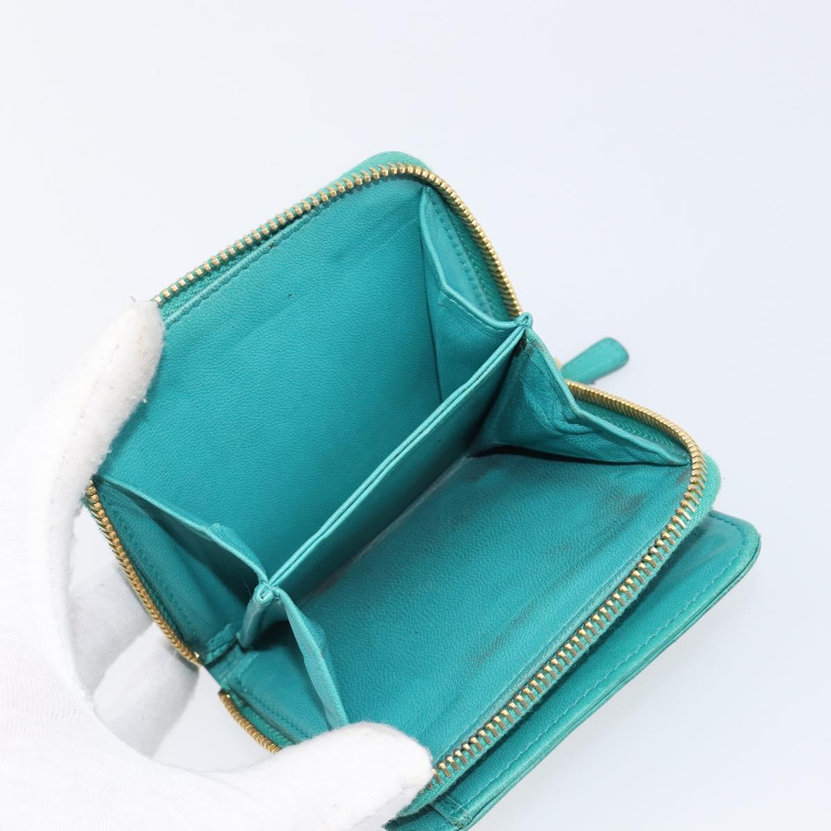 Miu Miu Wallet Leather Turquoise Blue Gold Auth 200003