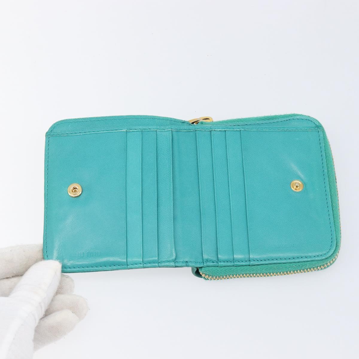 Miu Miu Wallet Leather Turquoise Blue Gold Auth 200003