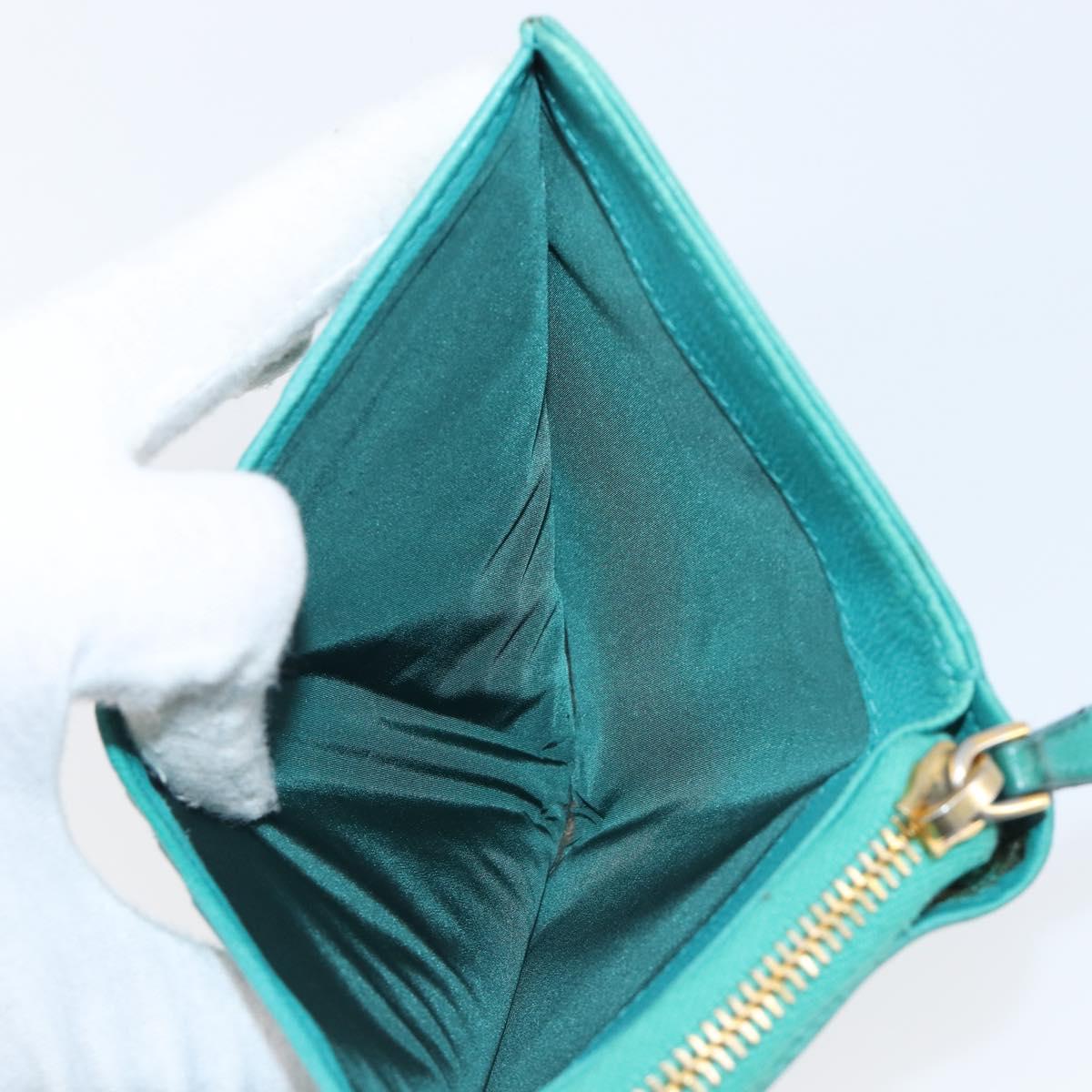 Miu Miu Wallet Leather Turquoise Blue Gold Auth 200003