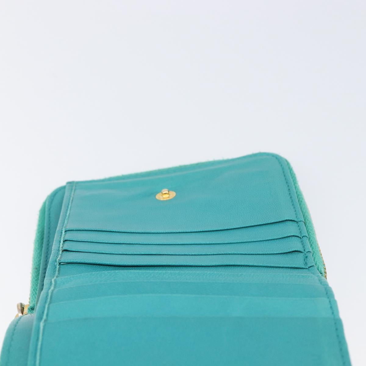 Miu Miu Wallet Leather Turquoise Blue Gold Auth 200003