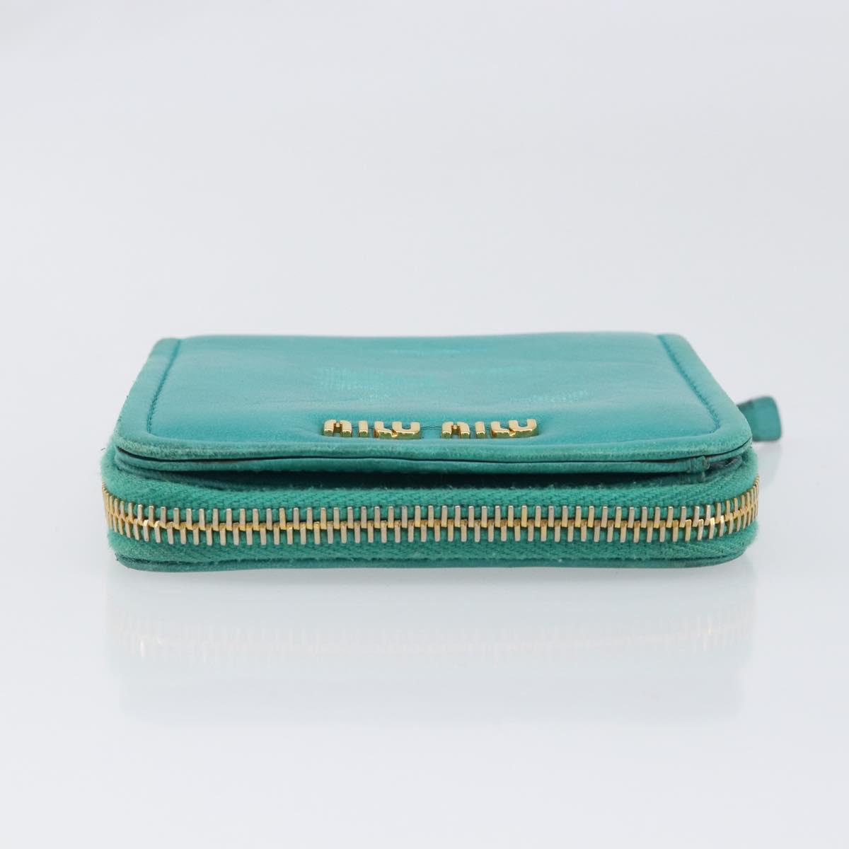 Miu Miu Wallet Leather Turquoise Blue Gold Auth 200003