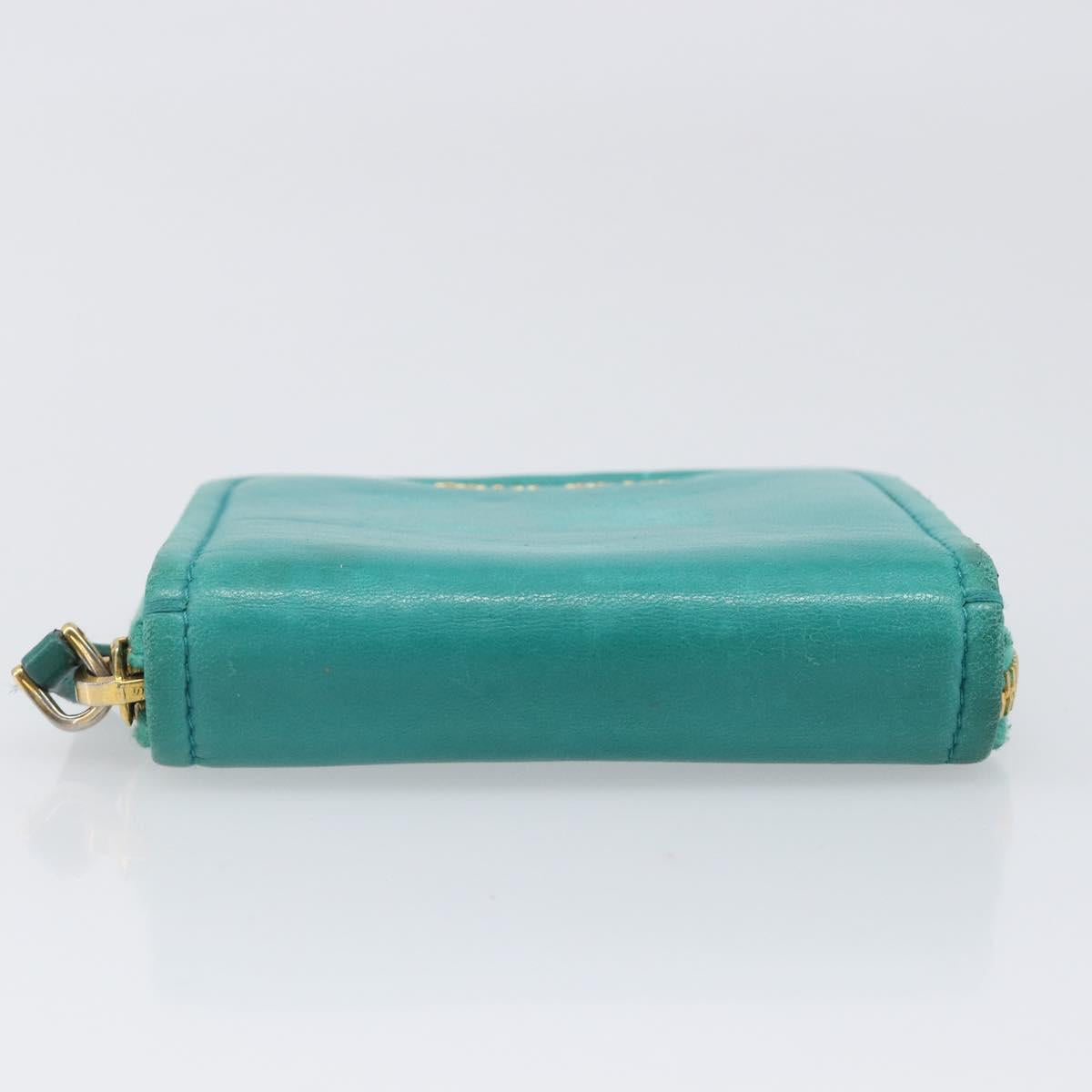 Miu Miu Wallet Leather Turquoise Blue Gold Auth 200003