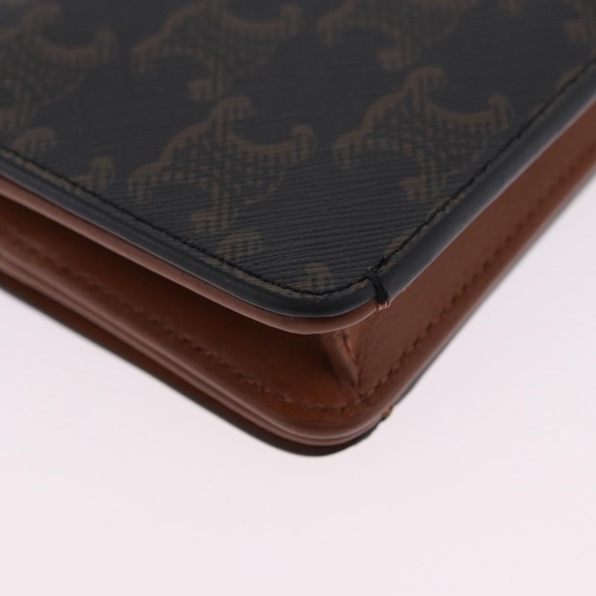CELINE Triomphe Wallet PVC Gold Dark Brown Auth 200004M