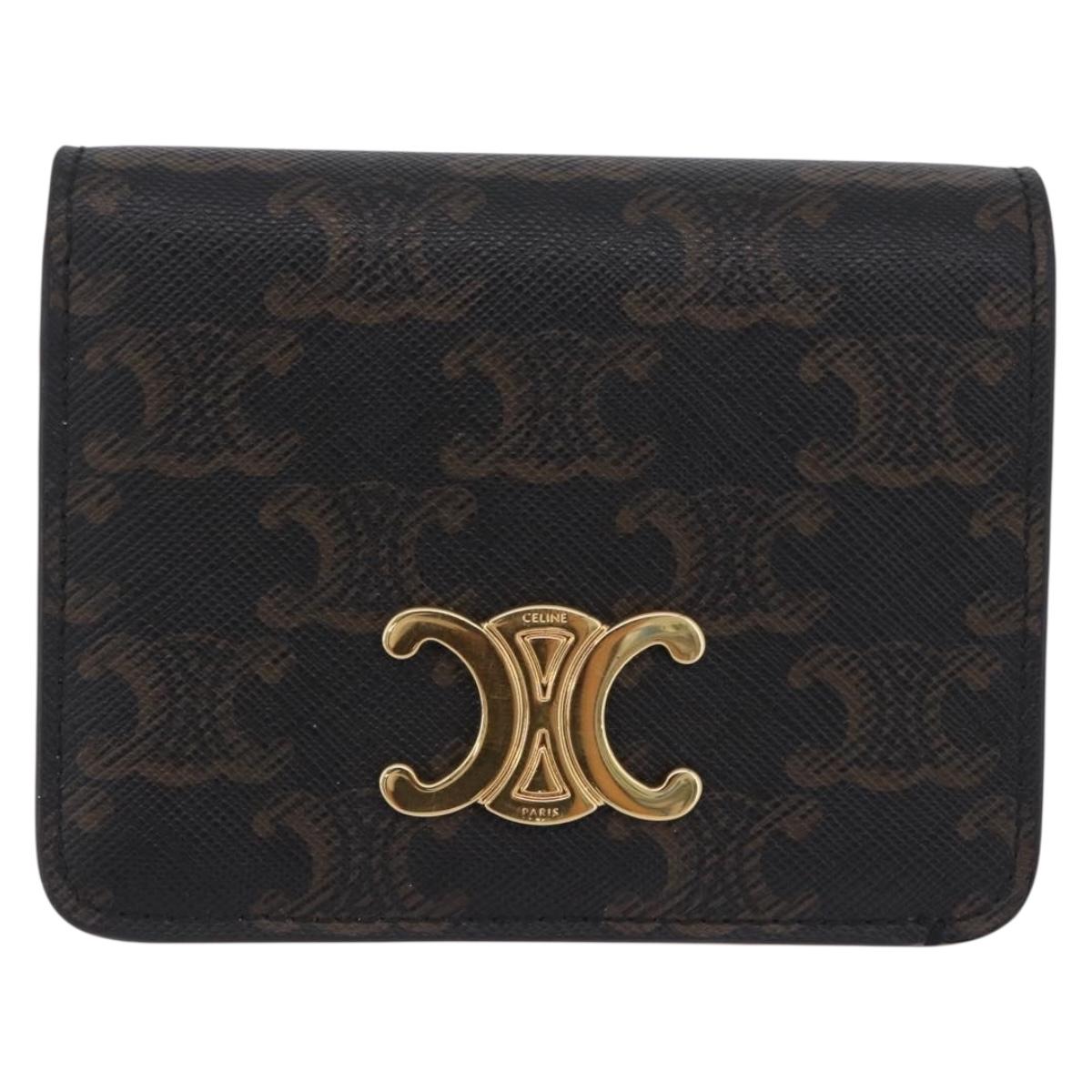 CELINE Triomphe Wallet PVC Gold Dark Brown Auth 200004M