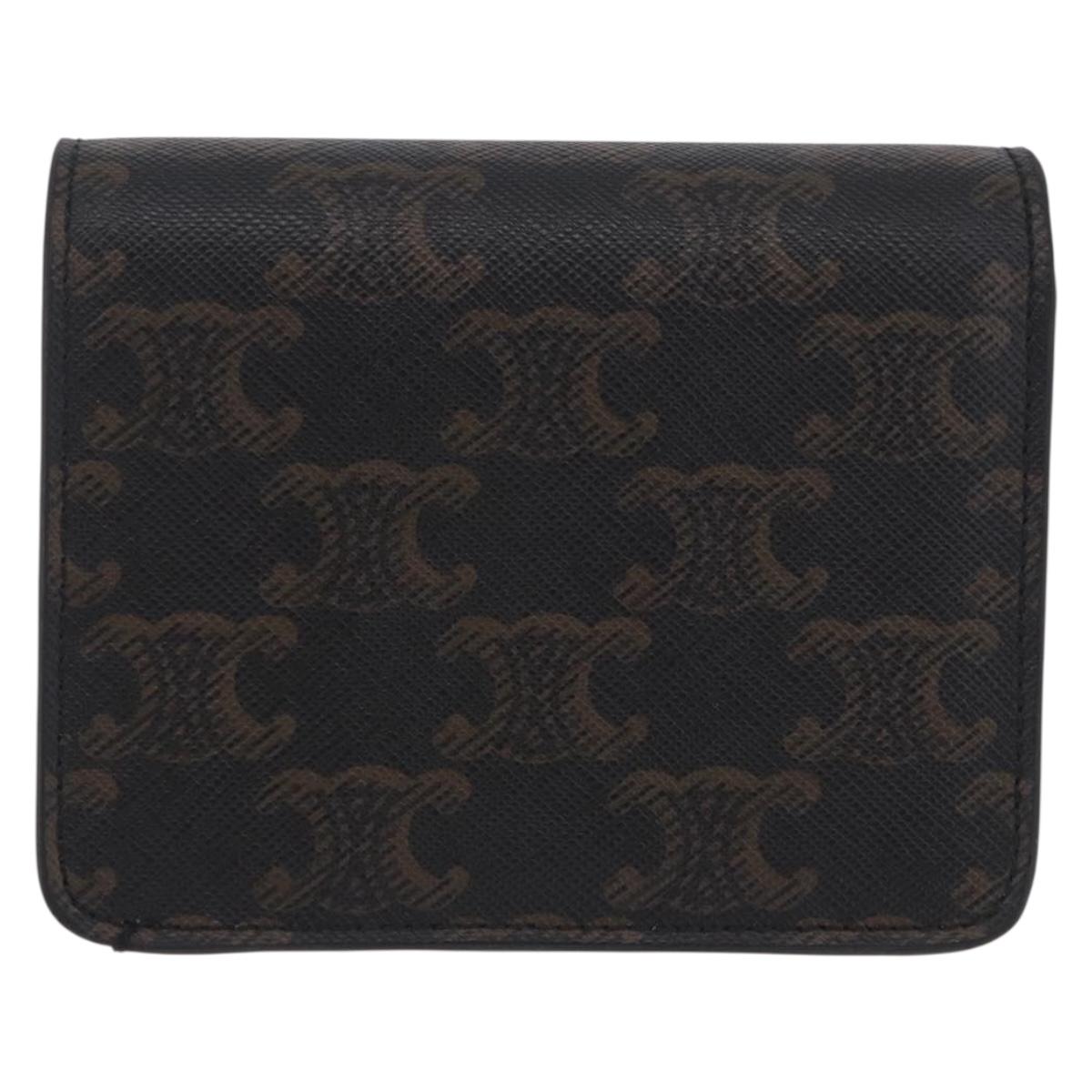 CELINE Triomphe Wallet PVC Gold Dark Brown Auth 200004M