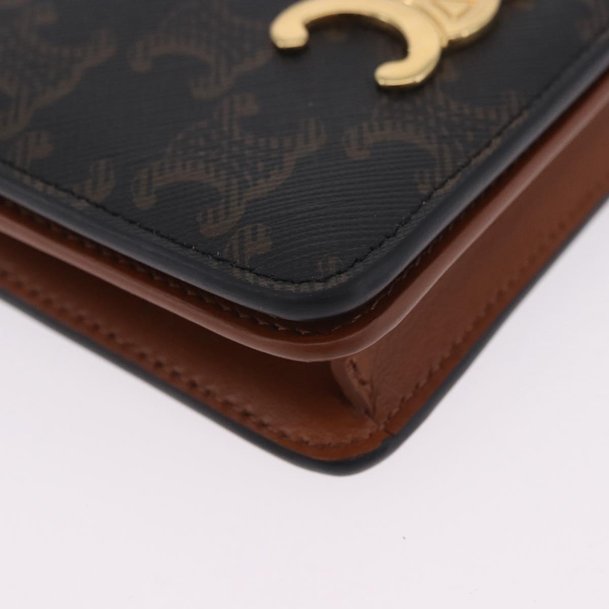CELINE Triomphe Wallet PVC Gold Dark Brown Auth 200004M