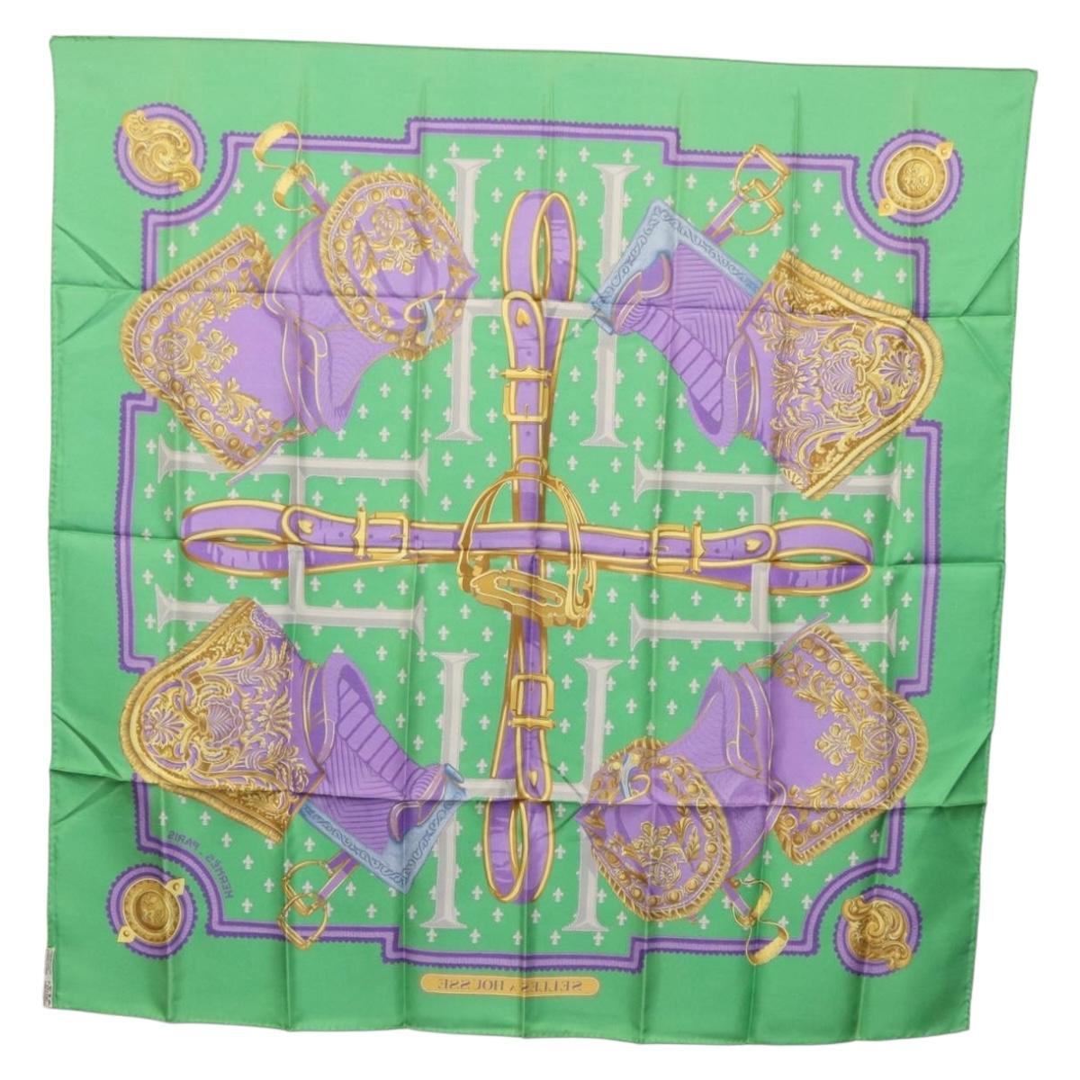 HERMES Carre 90 Scarf Silk Green Auth 200005M