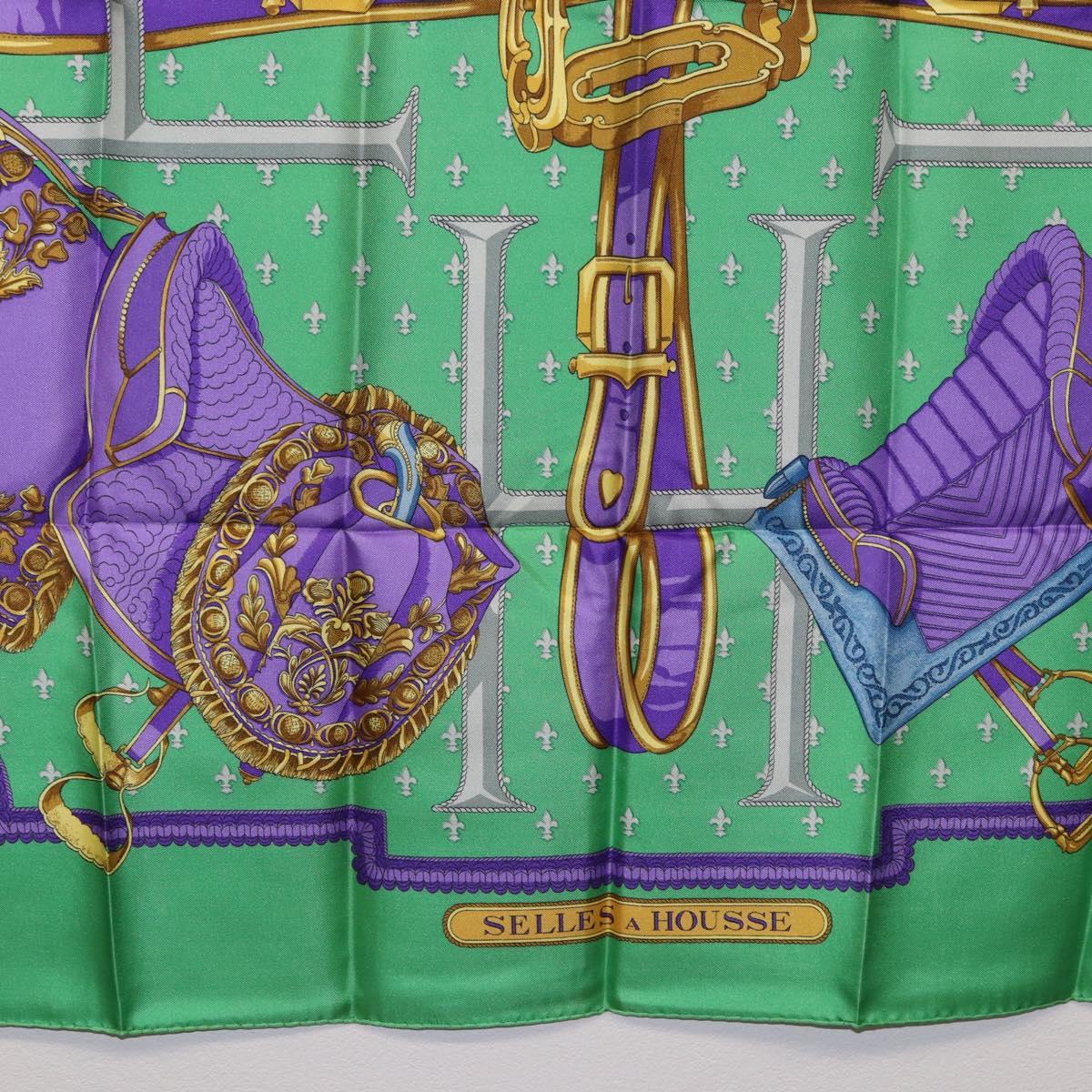 HERMES Carre 90 Scarf Silk Green Auth 200005M