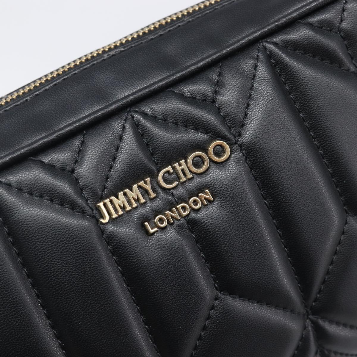 Jimmy Choo Chain Shoulder Bag Leather Black Gold Auth 200006A