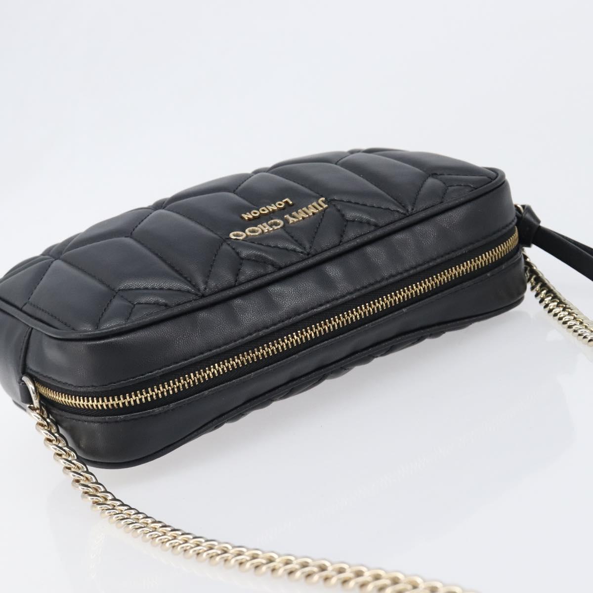 Jimmy Choo Chain Shoulder Bag Leather Black Gold Auth 200006A