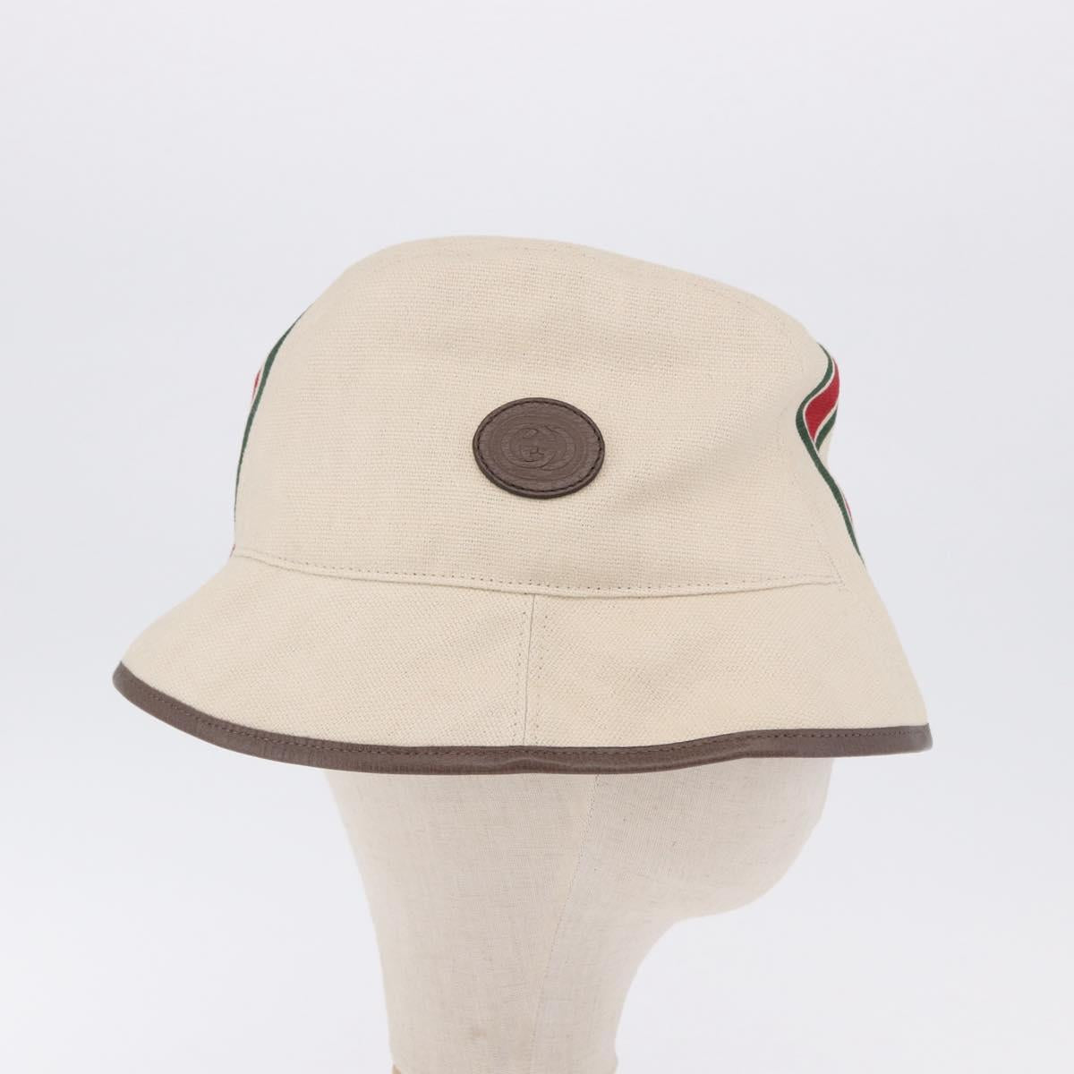 GUCCI Web Sherry Line Hat Canvas L Beige Auth 200007M