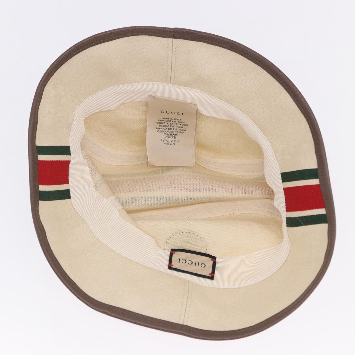 GUCCI Web Sherry Line Hat Canvas L Beige Auth 200007M