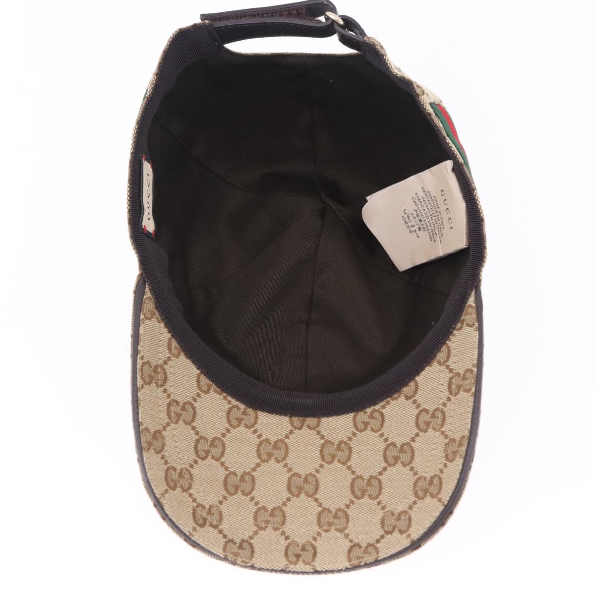 GUCCI GG Canvas Web Sherry Line Hat L Beige Auth 200008M