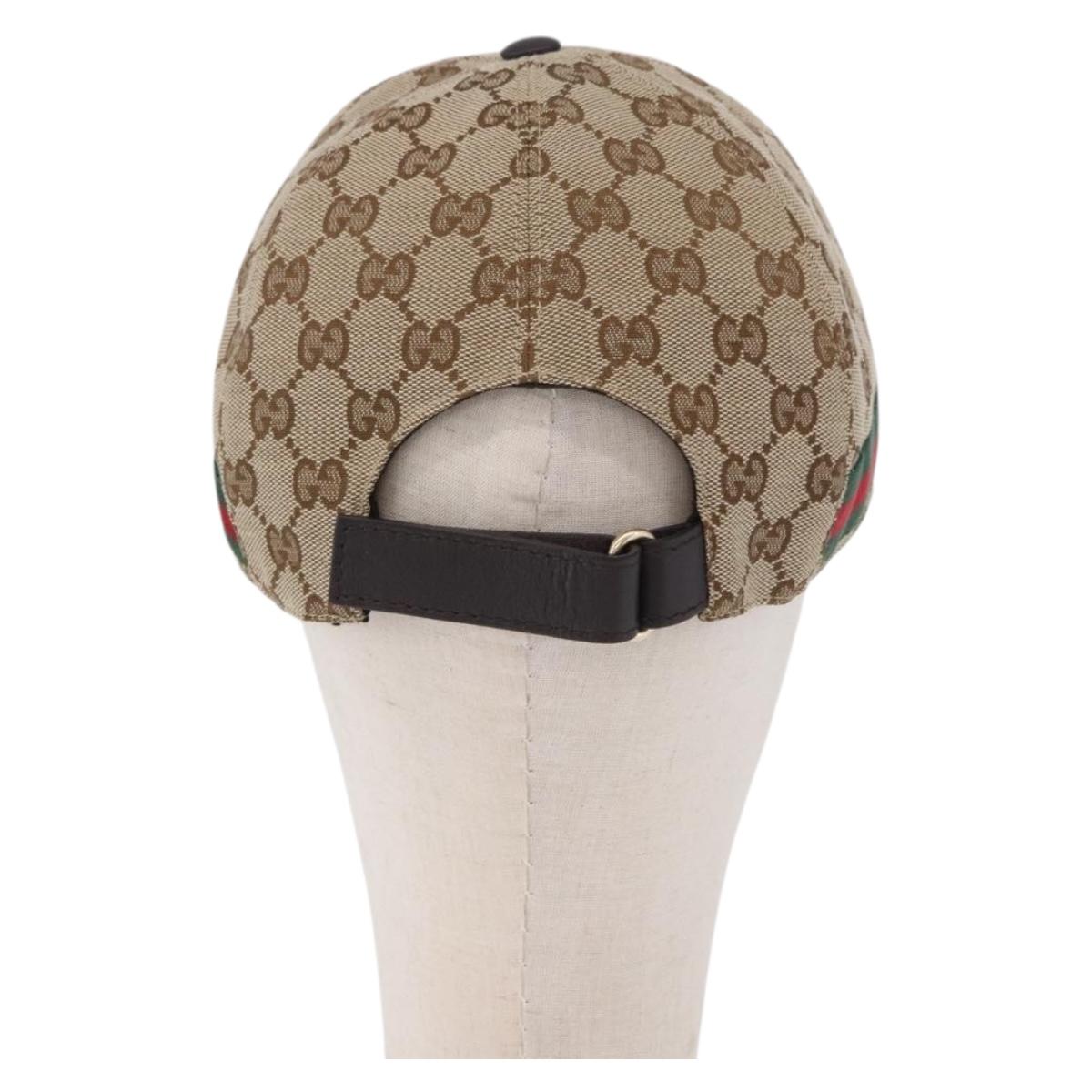 GUCCI GG Canvas Web Sherry Line Hat L Beige Auth 200008M