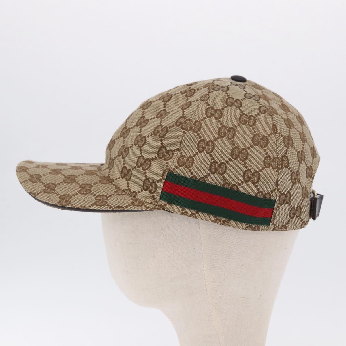 GUCCI GG Canvas Web Sherry Line Hat L Beige Auth 200008M