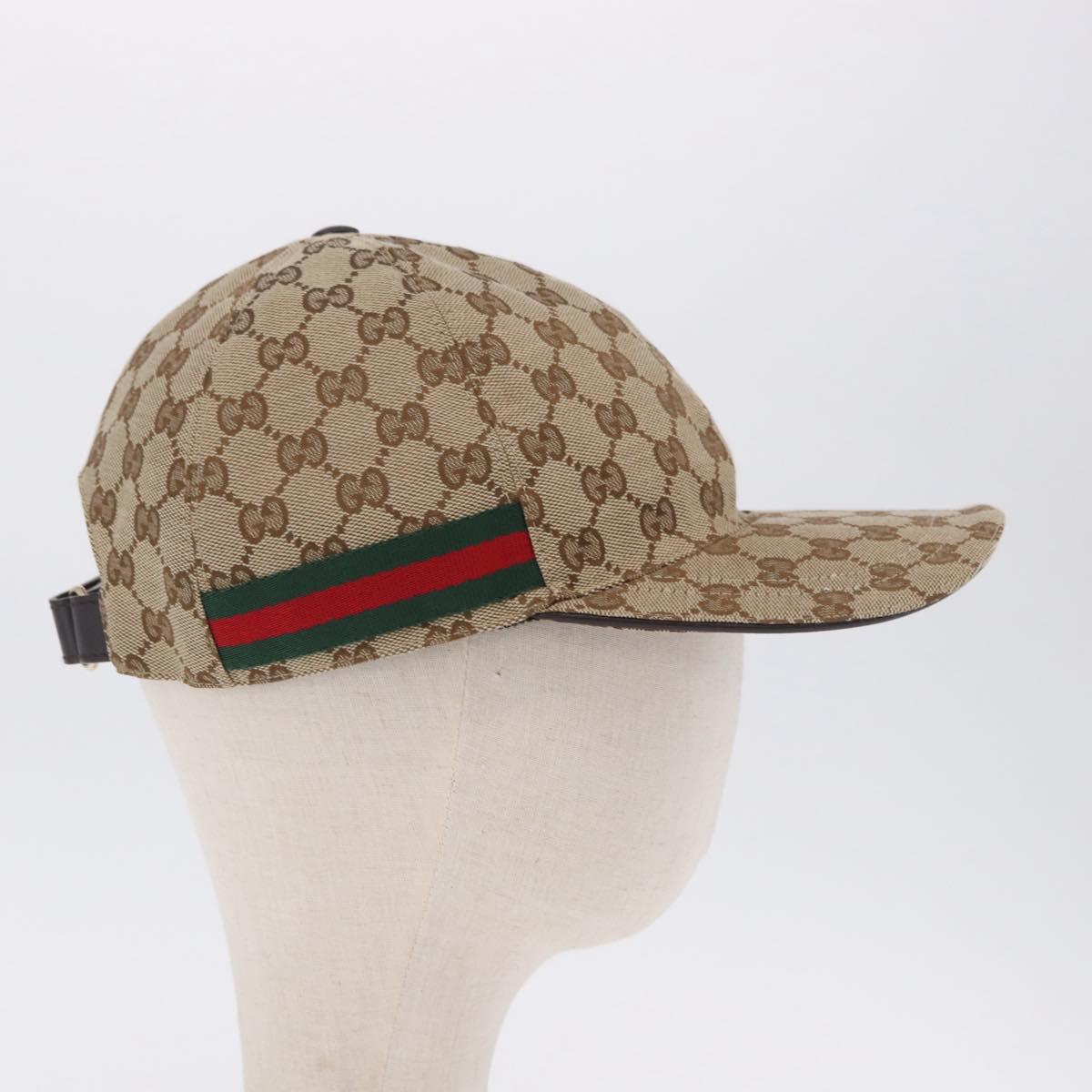 GUCCI GG Canvas Web Sherry Line Hat L Beige Auth 200008M