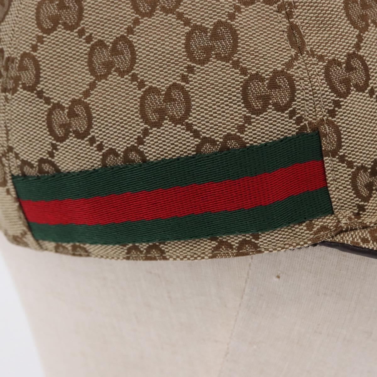 GUCCI GG Canvas Web Sherry Line Hat L Beige Auth 200008M