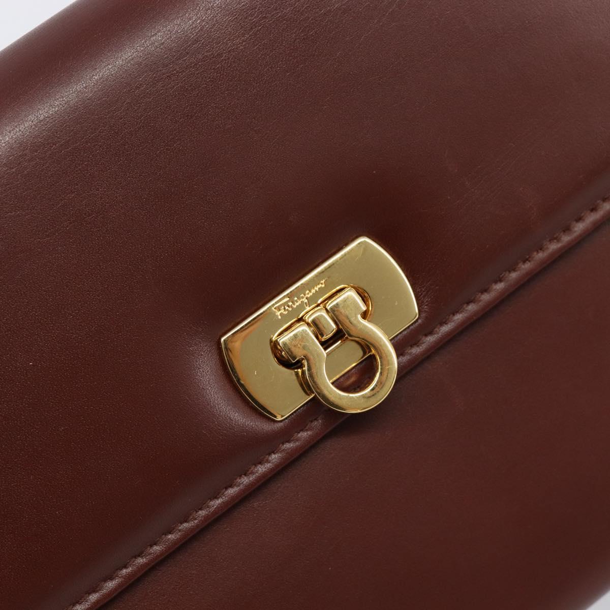 Salvatore Ferragamo Clutch Bag Leather Brown Gold Auth 200009