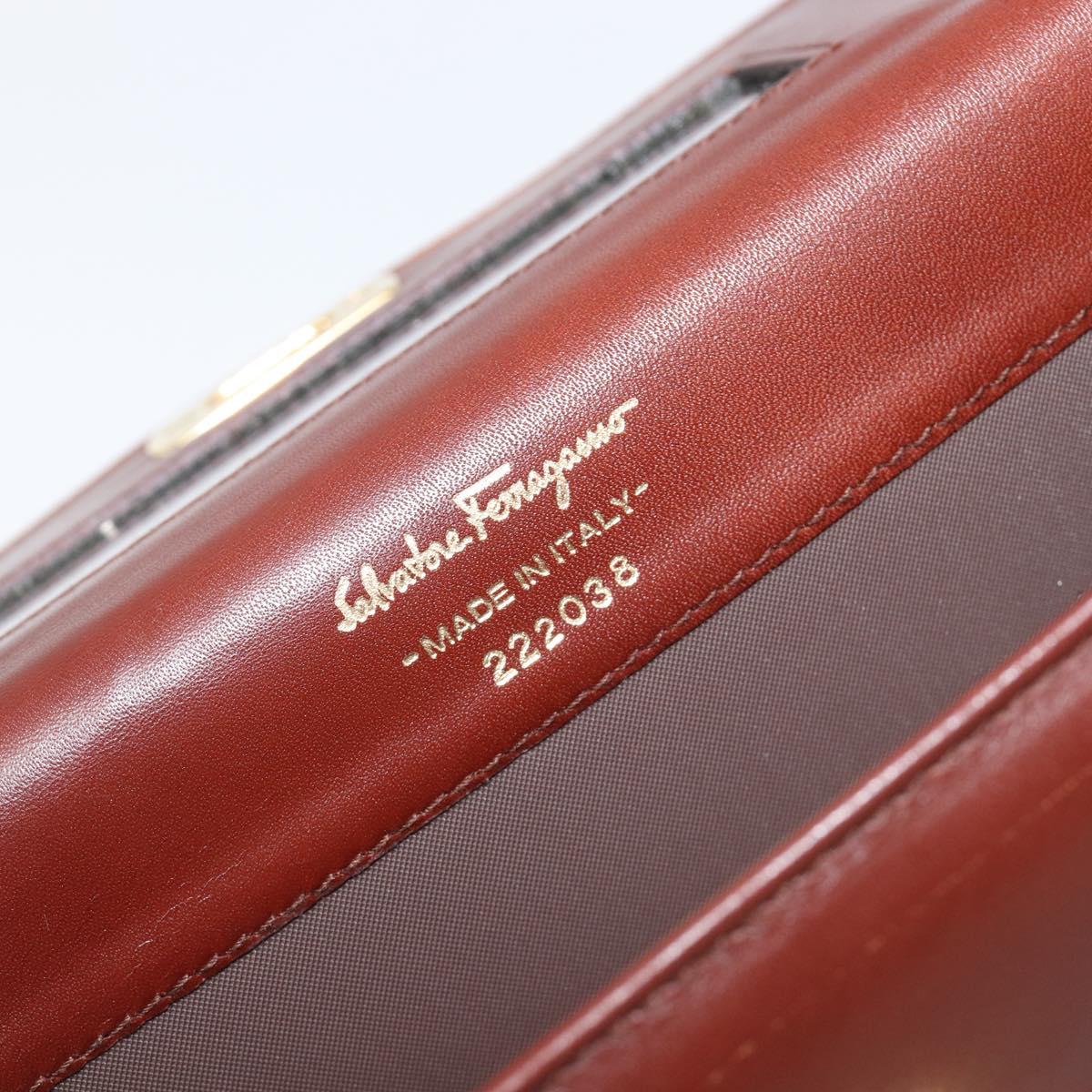 Salvatore Ferragamo Clutch Bag Leather Brown Gold Auth 200009