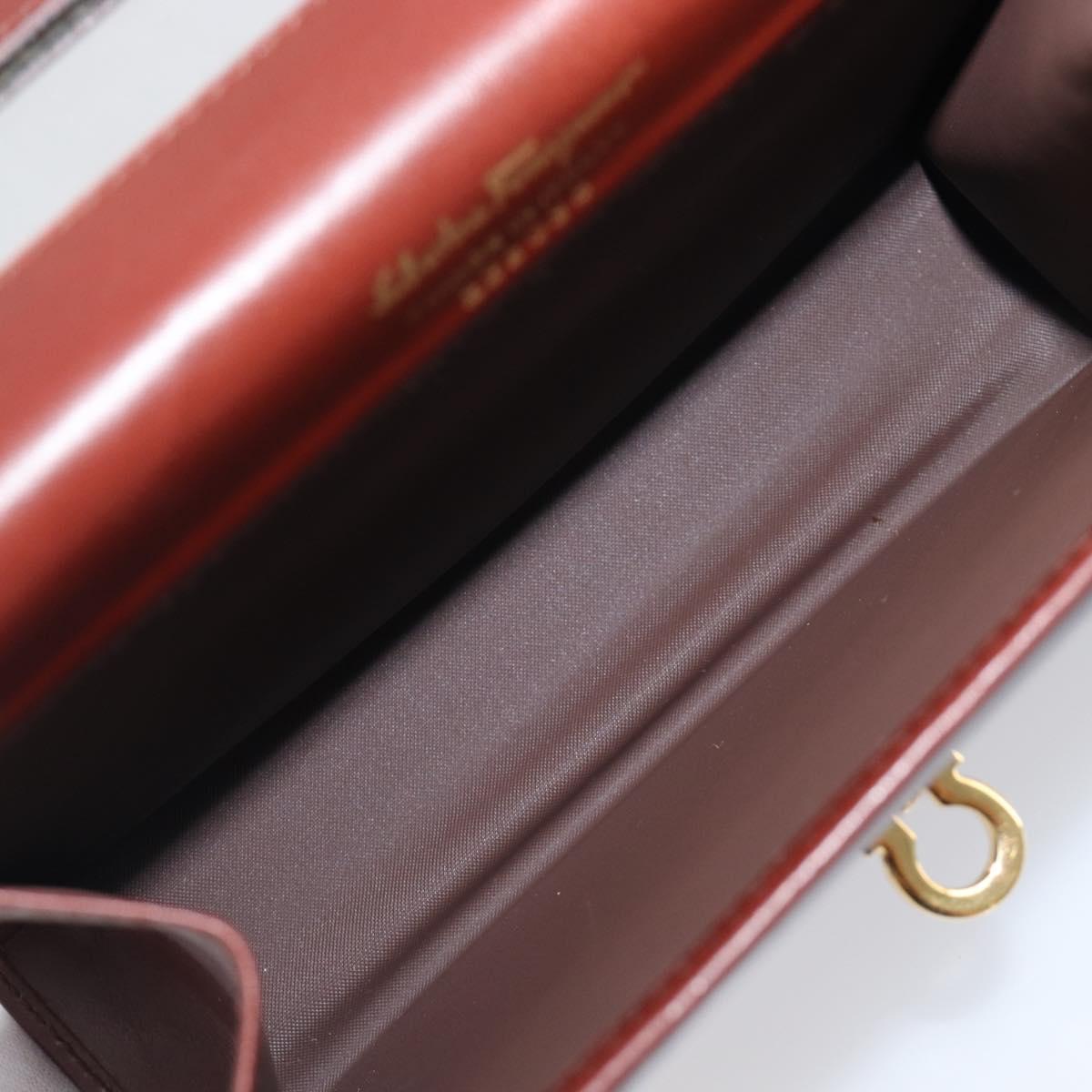 Salvatore Ferragamo Clutch Bag Leather Brown Gold Auth 200009
