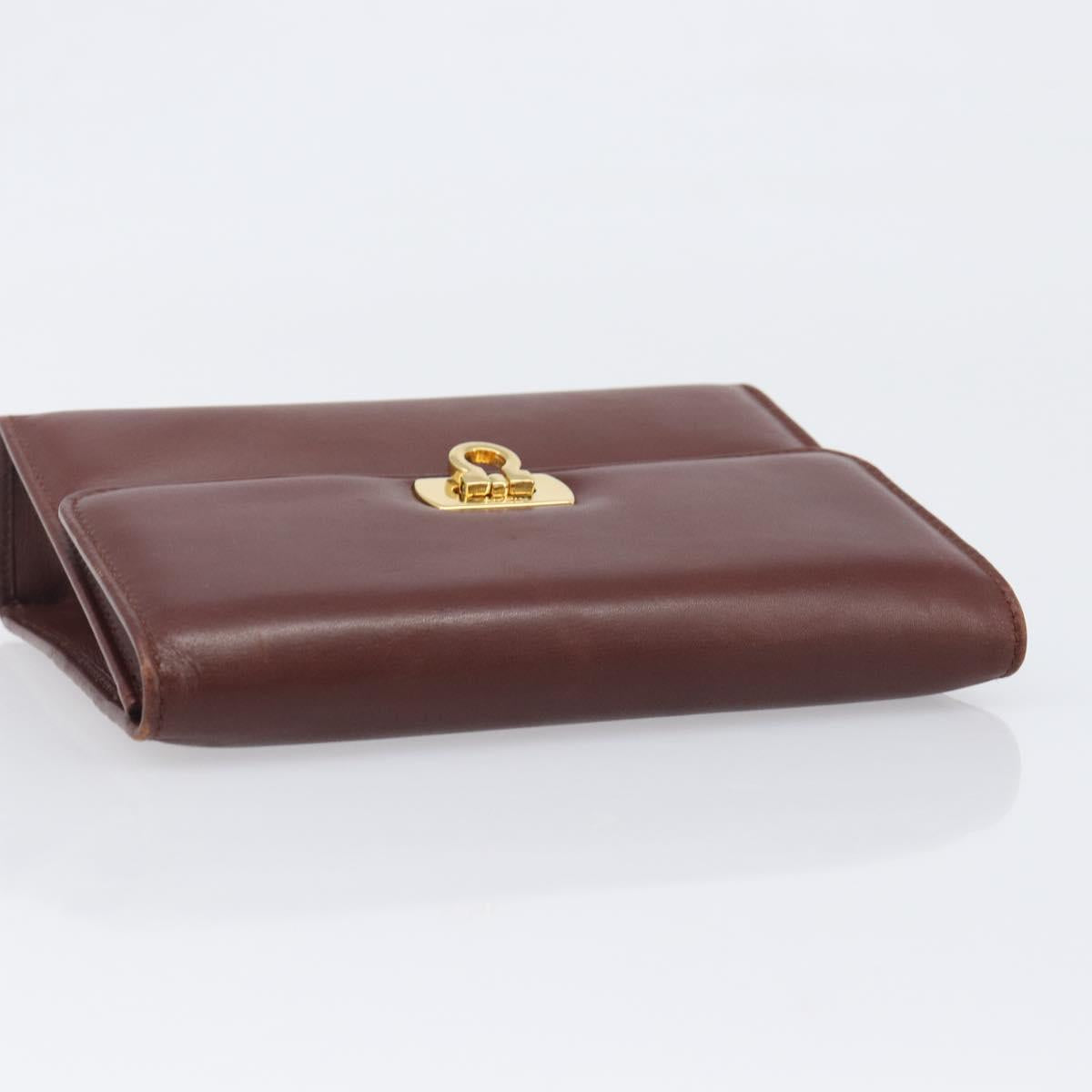 Salvatore Ferragamo Clutch Bag Leather Brown Gold Auth 200009