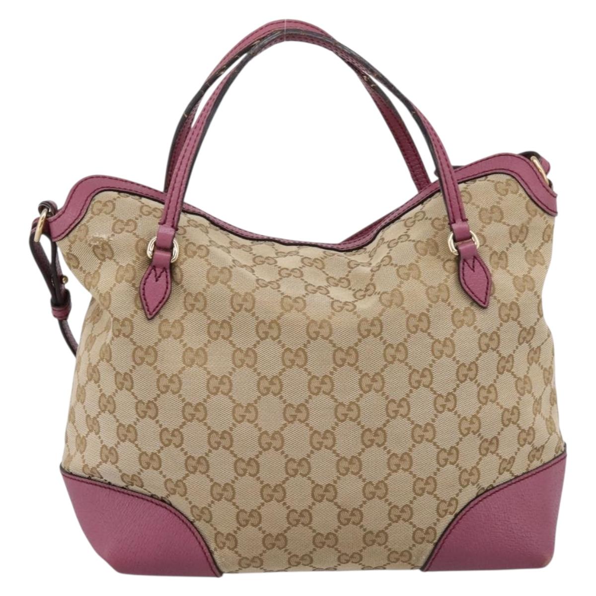 GUCCI GG Canvas Hand Bag 2way Beige Gold 353120 Auth 200012