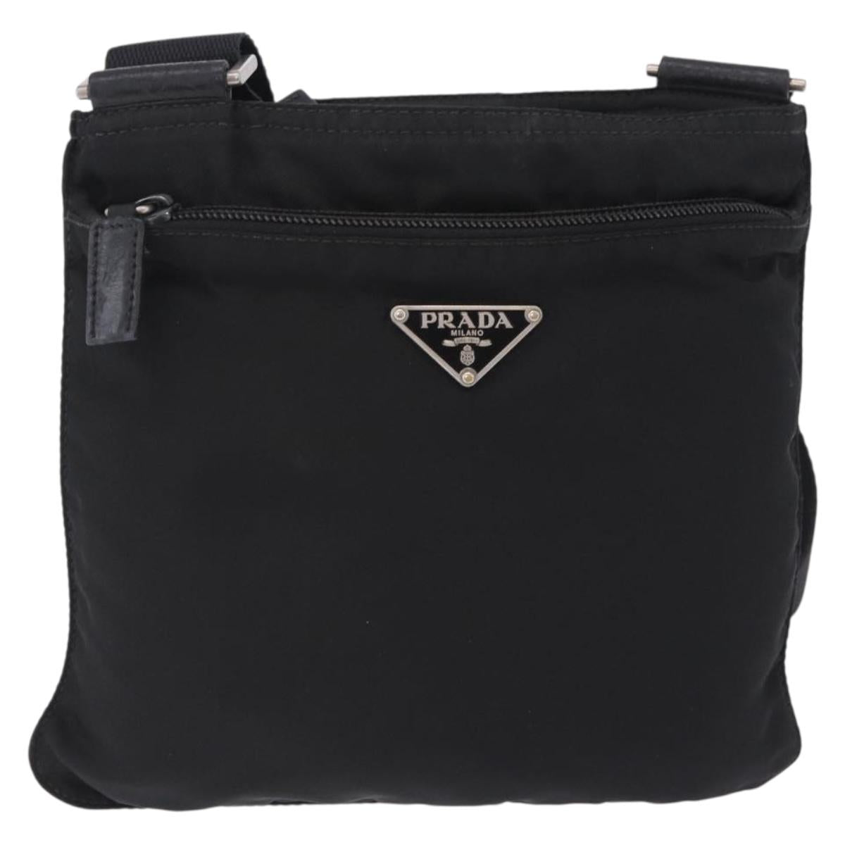 PRADA Shoulder Bag Nylon Black Silver Auth 200013A