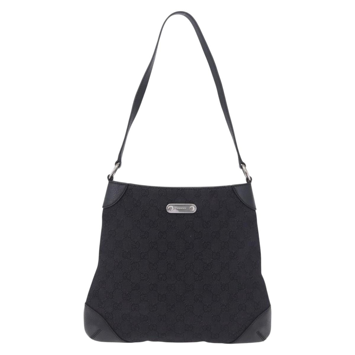 GUCCI GG Canvas Shoulder Bag Black Silver 196140 Auth 200016A