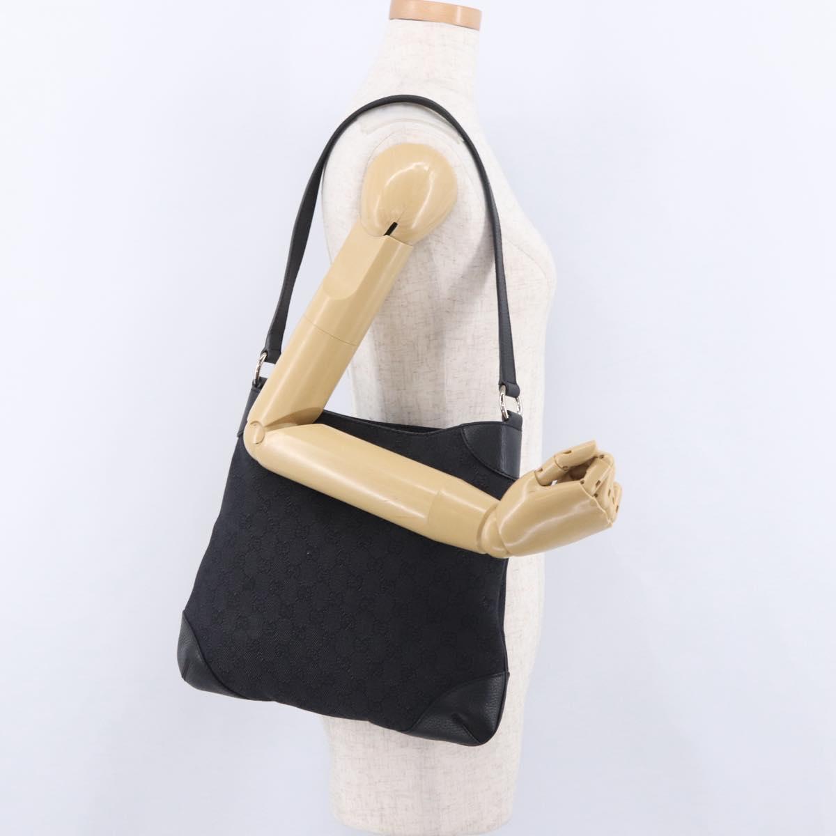 GUCCI GG Canvas Shoulder Bag Black Silver 196140 Auth 200016A