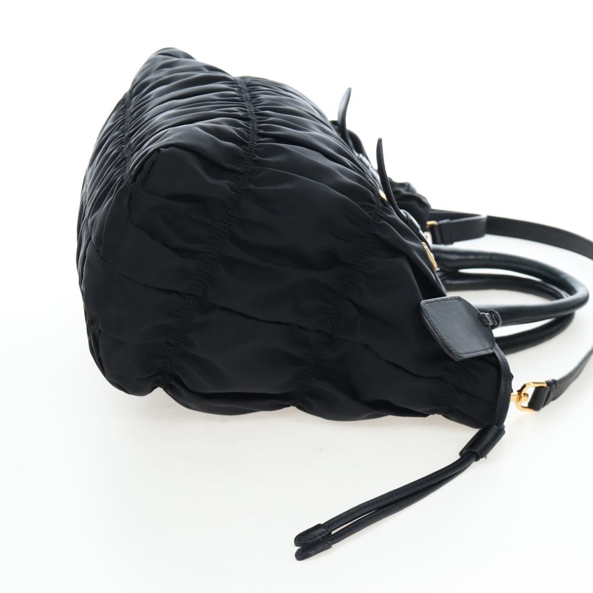 PRADA Hand Bag Nylon 2way Black Gold Auth 200017V