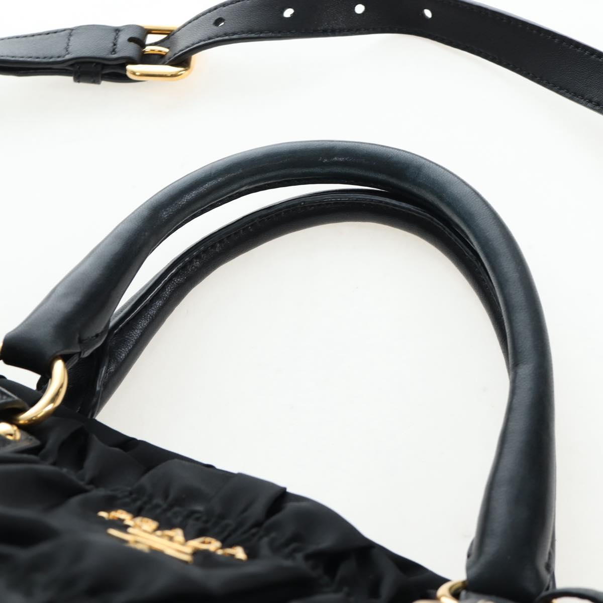 PRADA Hand Bag Nylon 2way Black Gold Auth 200017V