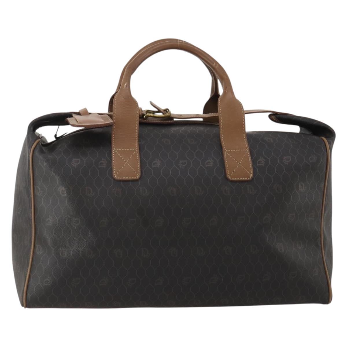 Christian Dior Honeycomb Canvas Boston Bag PVC 2way Black Gold Auth 200022A