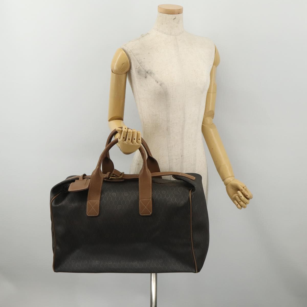 Christian Dior Honeycomb Canvas Boston Bag PVC 2way Black Gold Auth 200022A