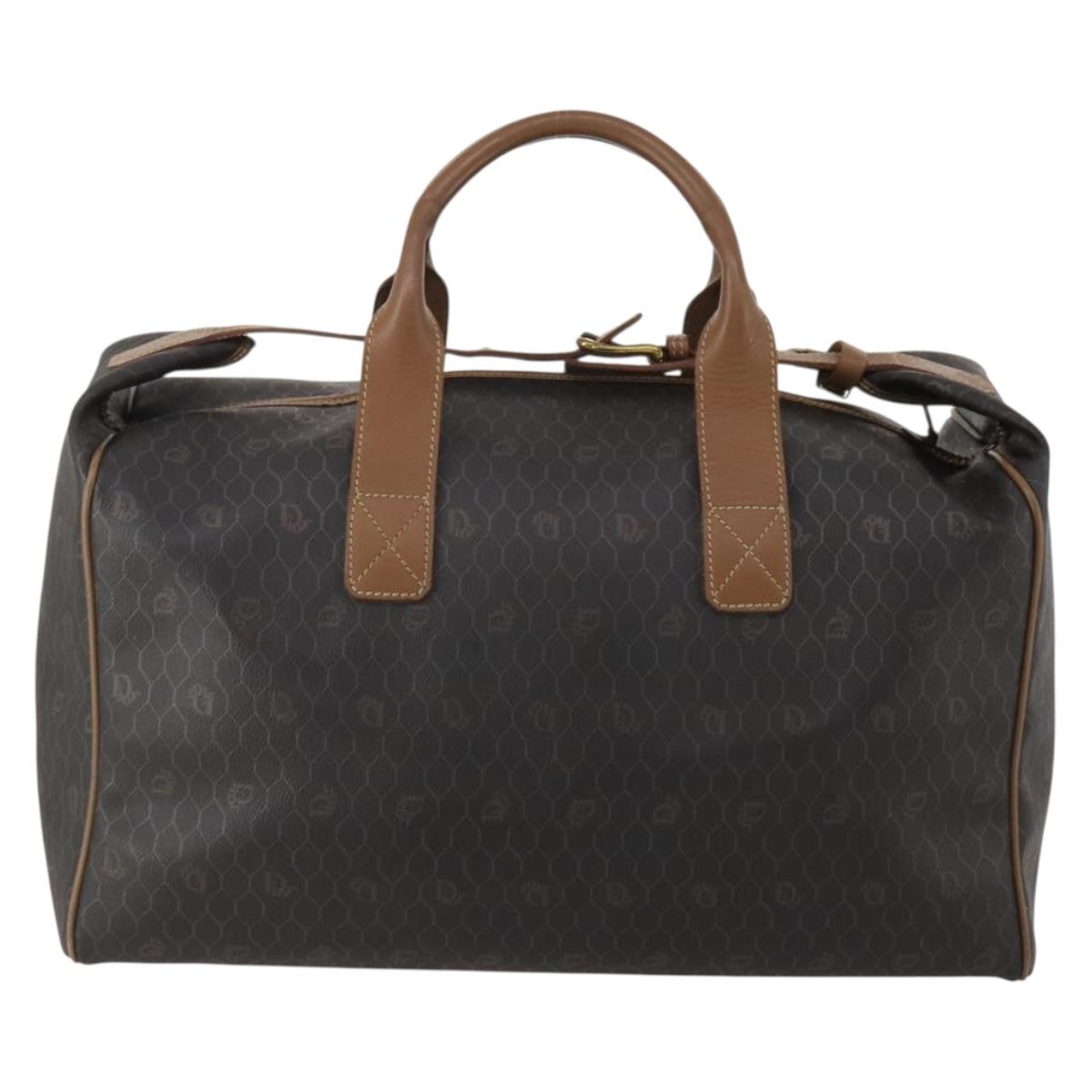 Christian Dior Honeycomb Canvas Boston Bag PVC 2way Black Gold Auth 200022A