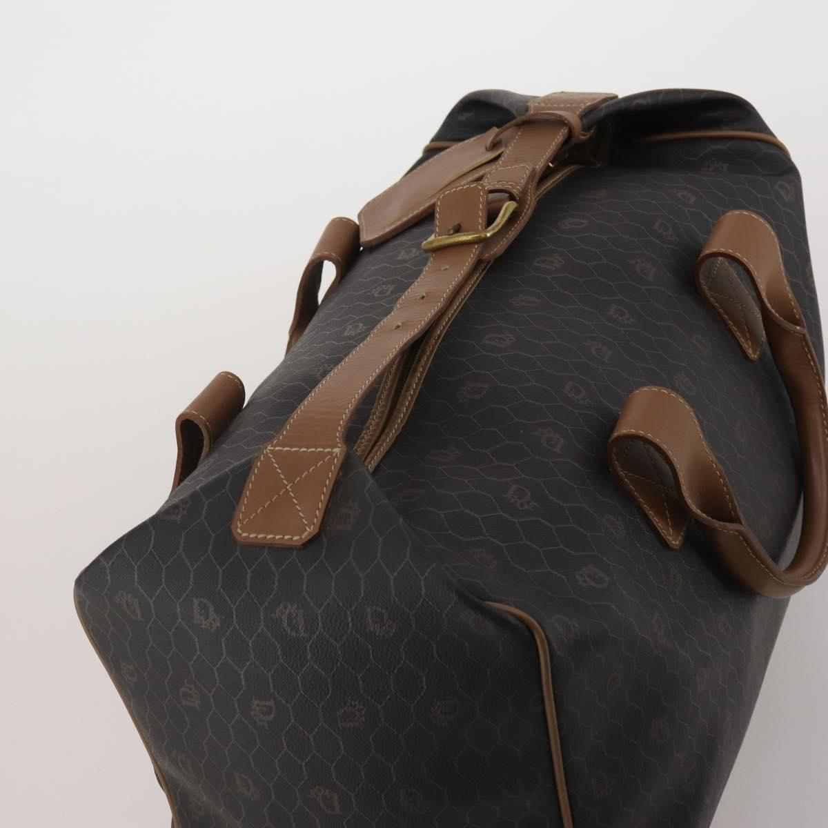 Christian Dior Honeycomb Canvas Boston Bag PVC 2way Black Gold Auth 200022A