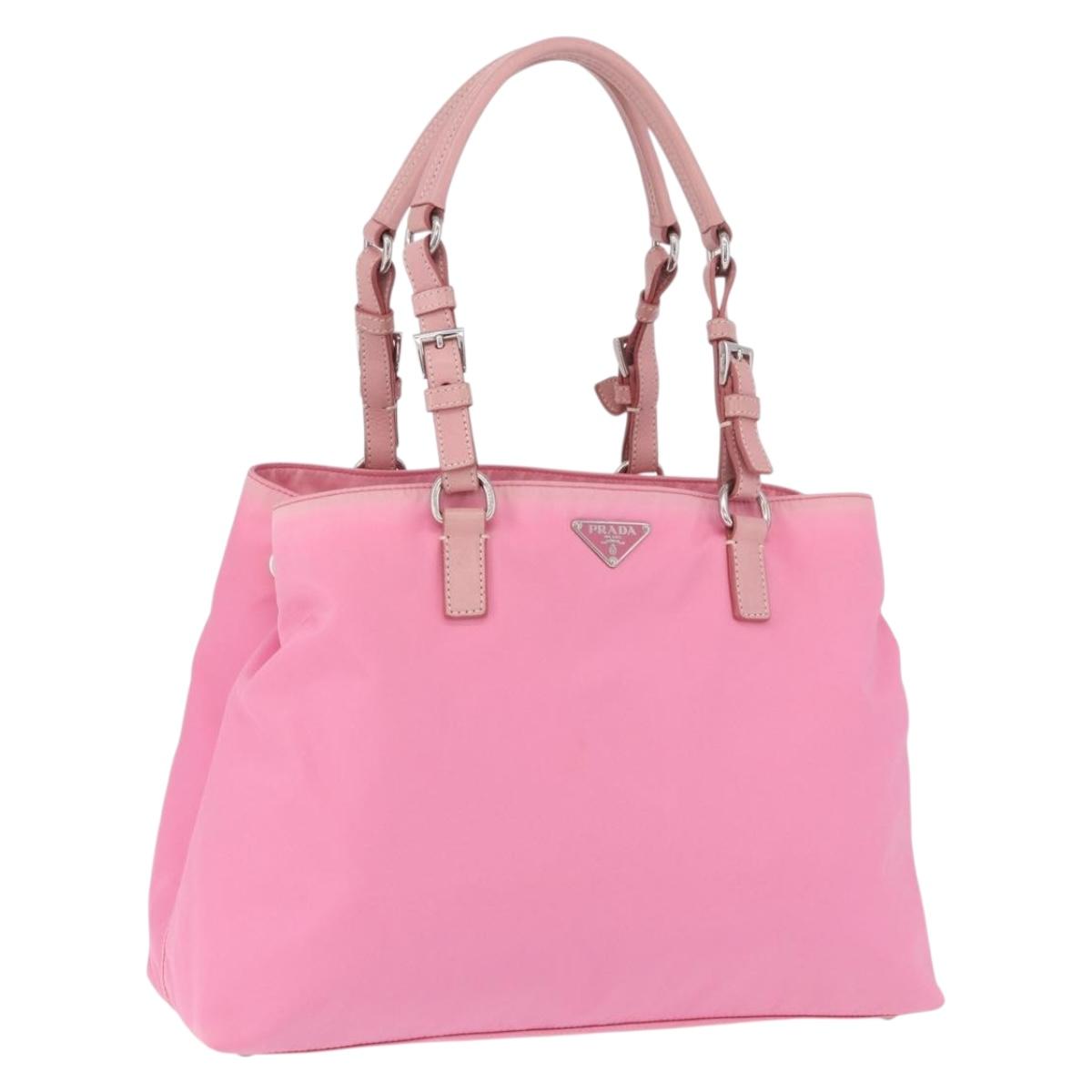 PRADA Hand Bag Nylon Pink Silver Auth 200050A