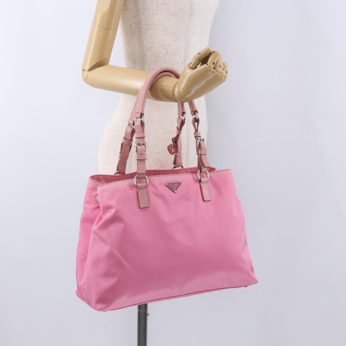 PRADA Hand Bag Nylon Pink Silver Auth 200050A