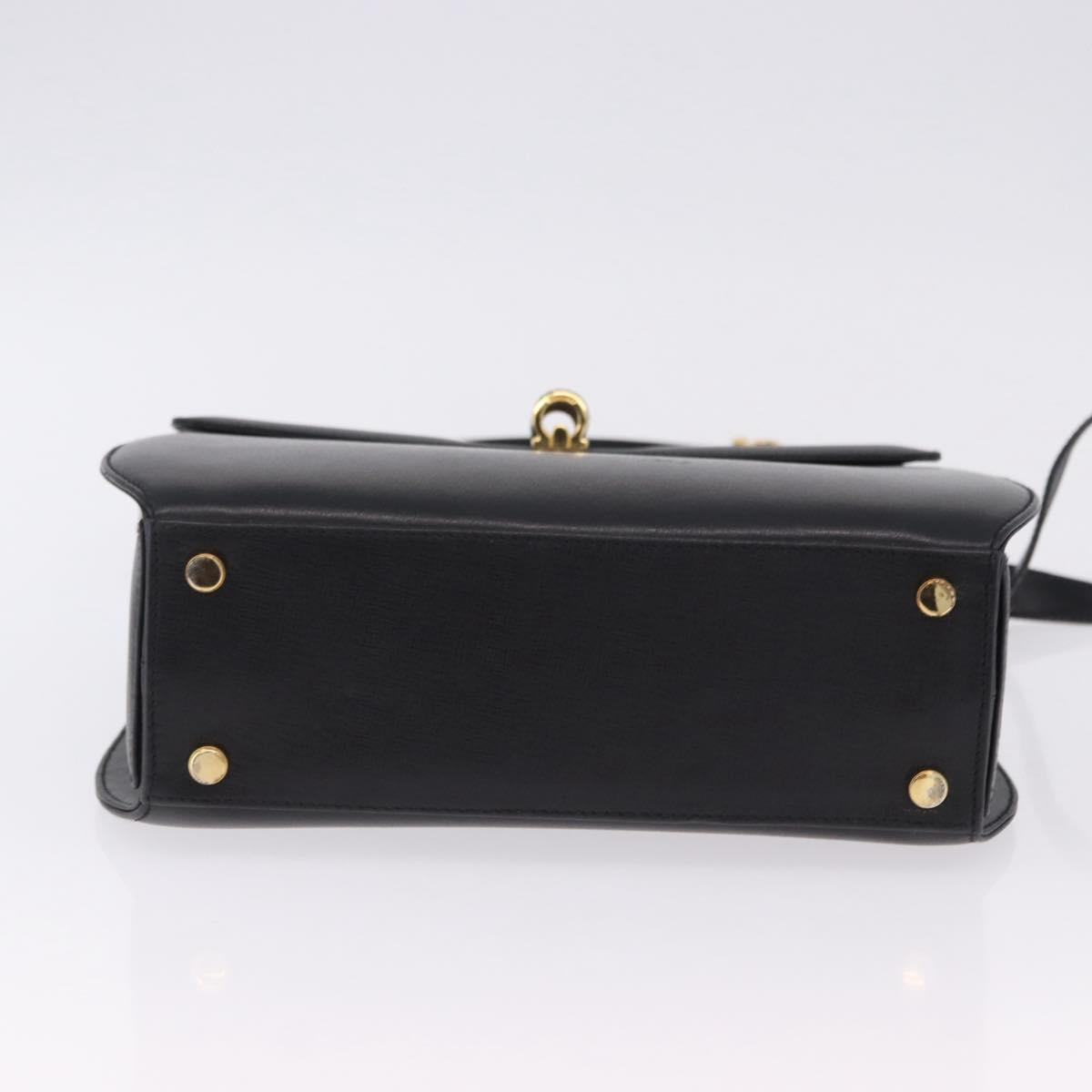 Salvatore Ferragamo Gancini Hand Bag Leather 2way Black Gold Auth 200051A