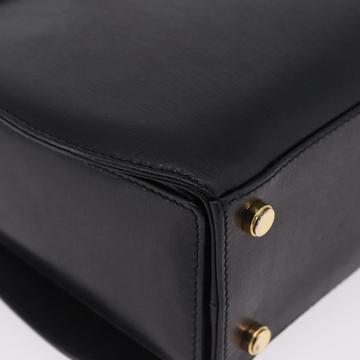 Salvatore Ferragamo Gancini Hand Bag Leather 2way Black Gold Auth 200051A