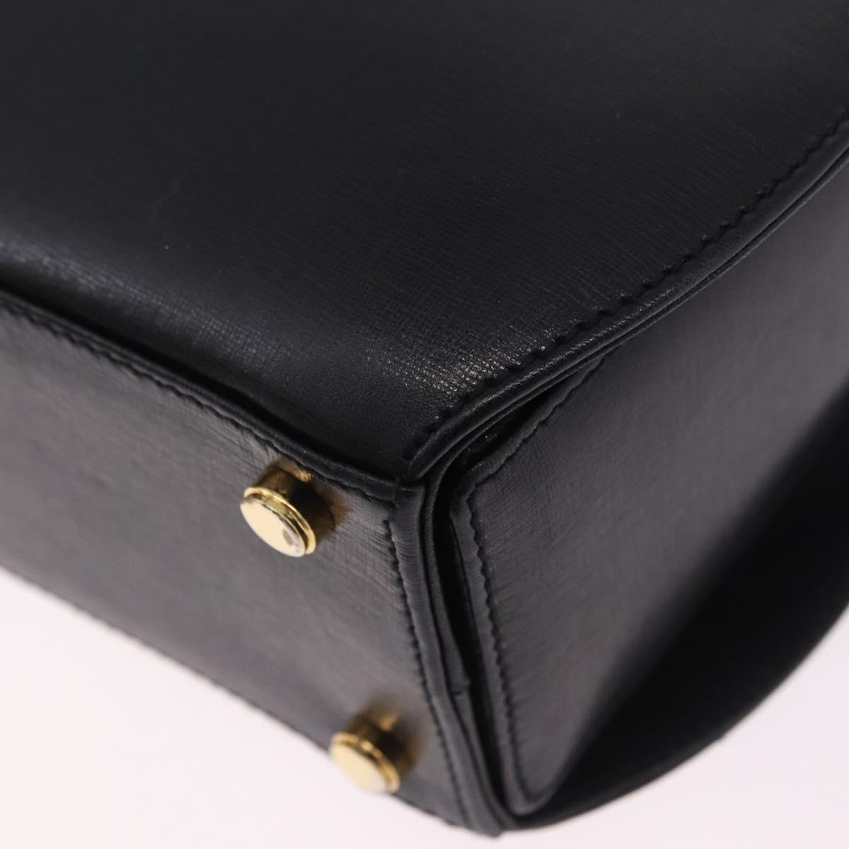 Salvatore Ferragamo Gancini Hand Bag Leather 2way Black Gold Auth 200051A