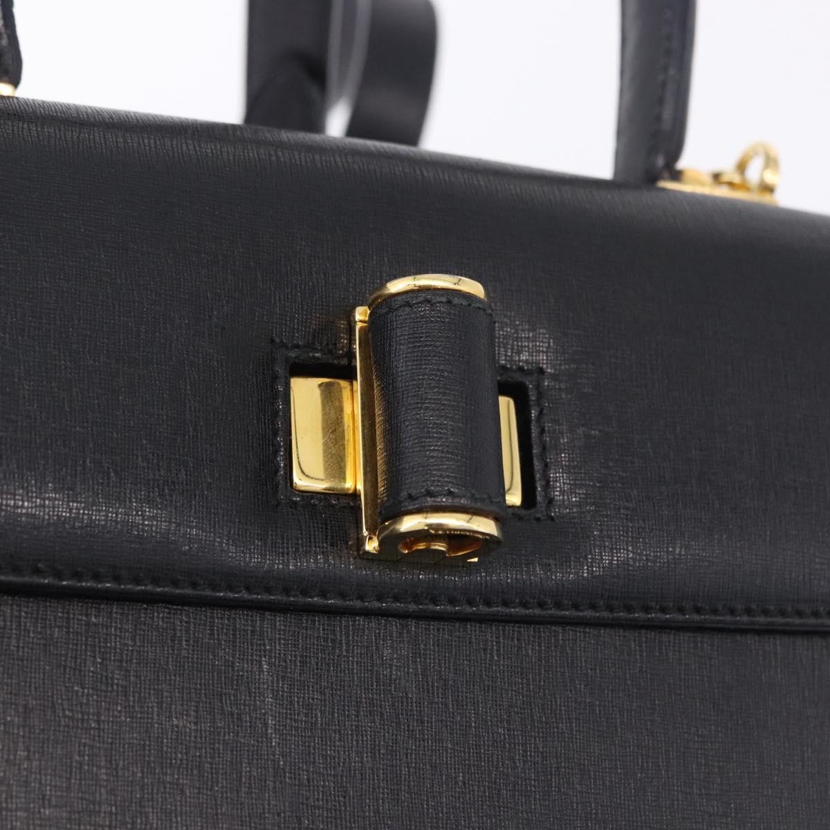 Salvatore Ferragamo Gancini Hand Bag Leather 2way Black Gold Auth 200051A