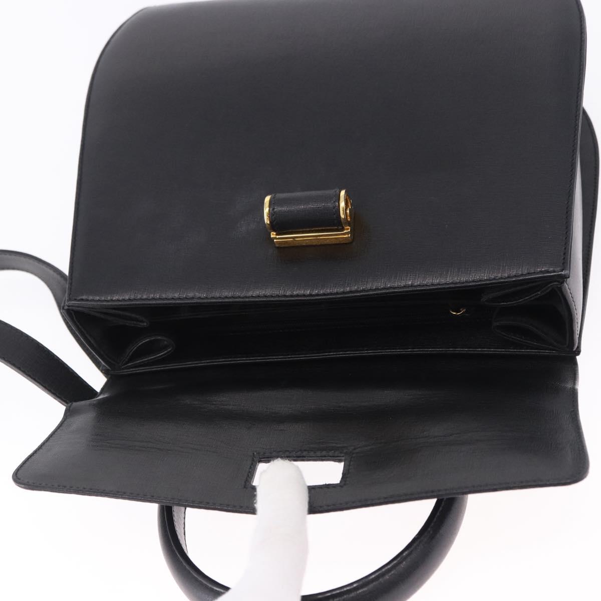Salvatore Ferragamo Gancini Hand Bag Leather 2way Black Gold Auth 200051A
