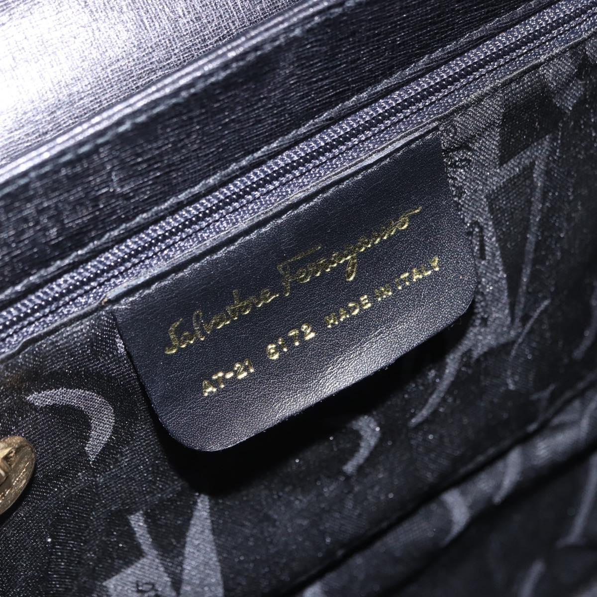 Salvatore Ferragamo Gancini Hand Bag Leather 2way Black Gold Auth 200051A