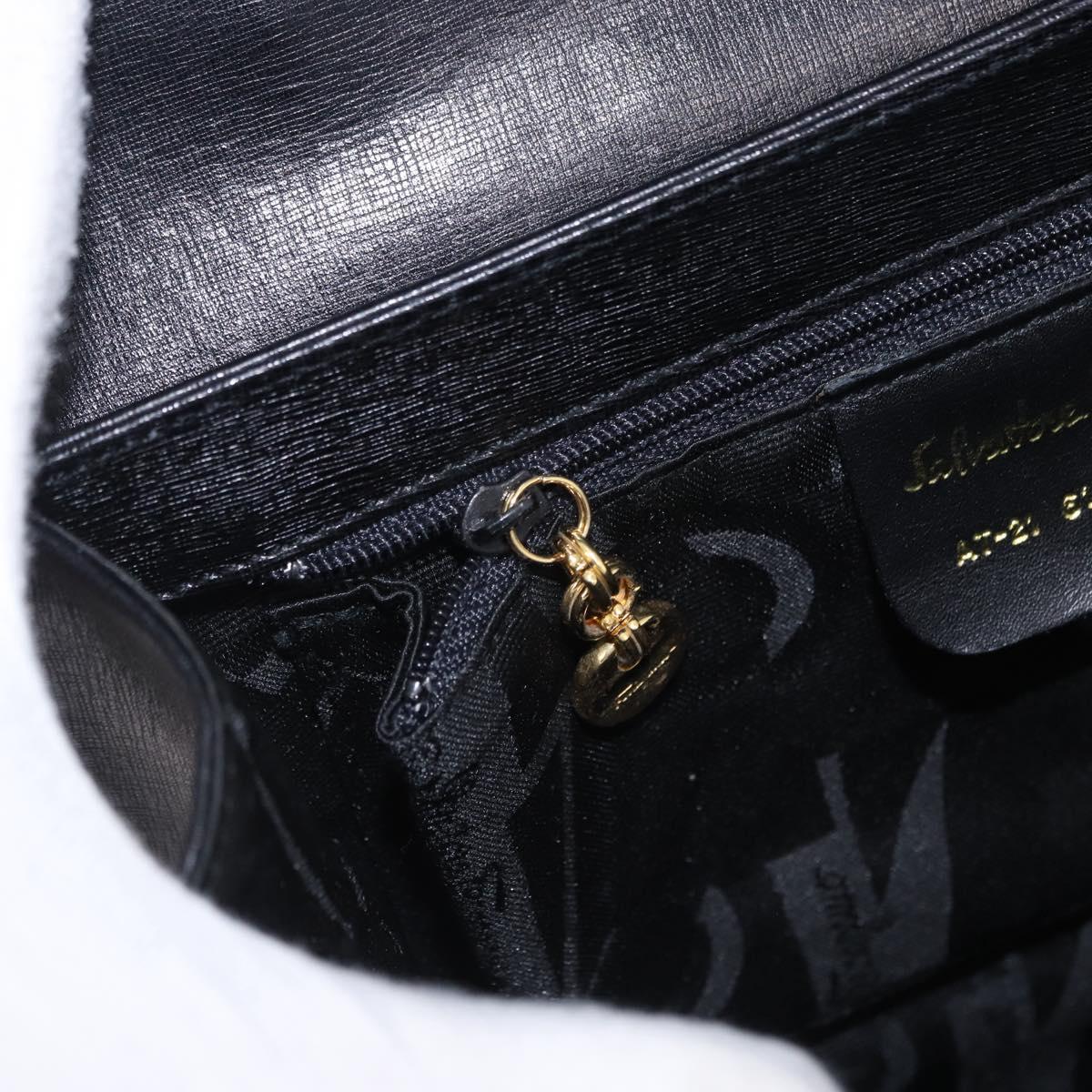 Salvatore Ferragamo Gancini Hand Bag Leather 2way Black Gold Auth 200051A