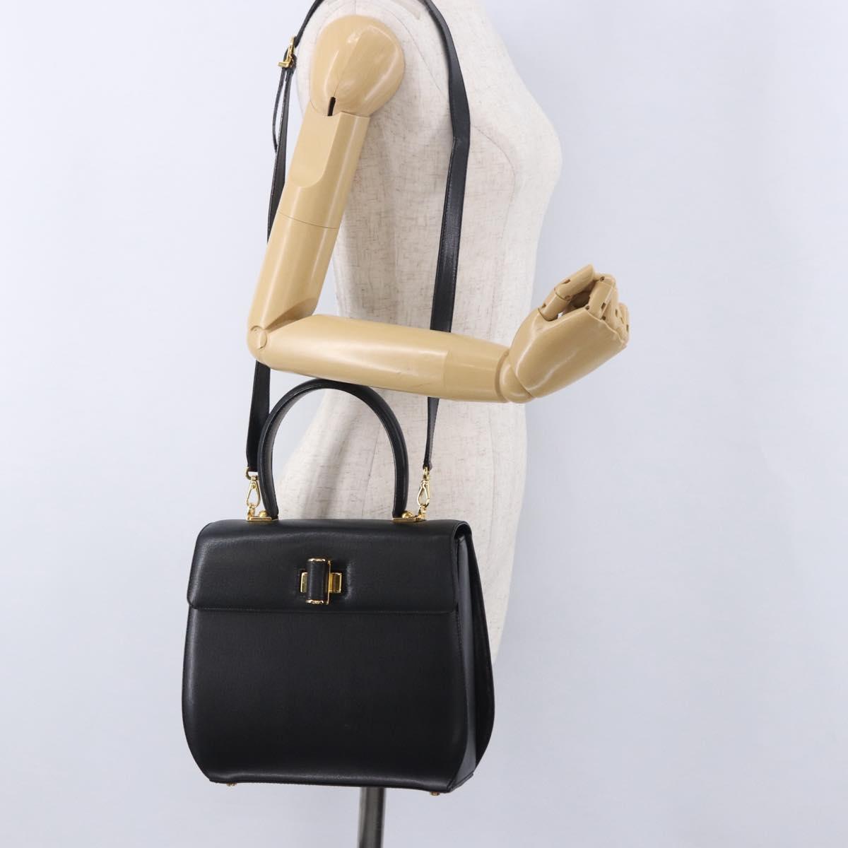 Salvatore Ferragamo Gancini Hand Bag Leather 2way Black Gold Auth 200051A
