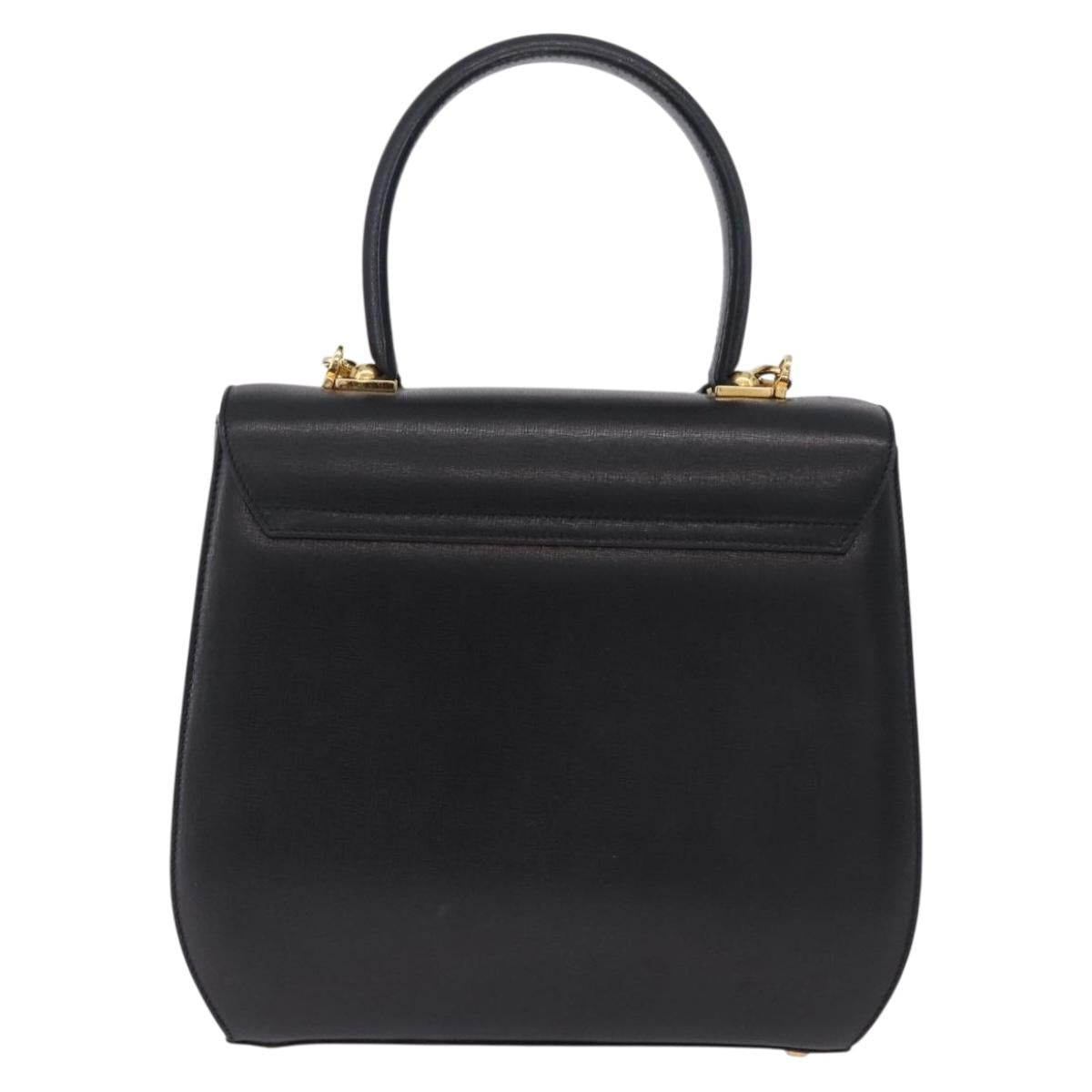 Salvatore Ferragamo Gancini Hand Bag Leather 2way Black Gold Auth 200051A