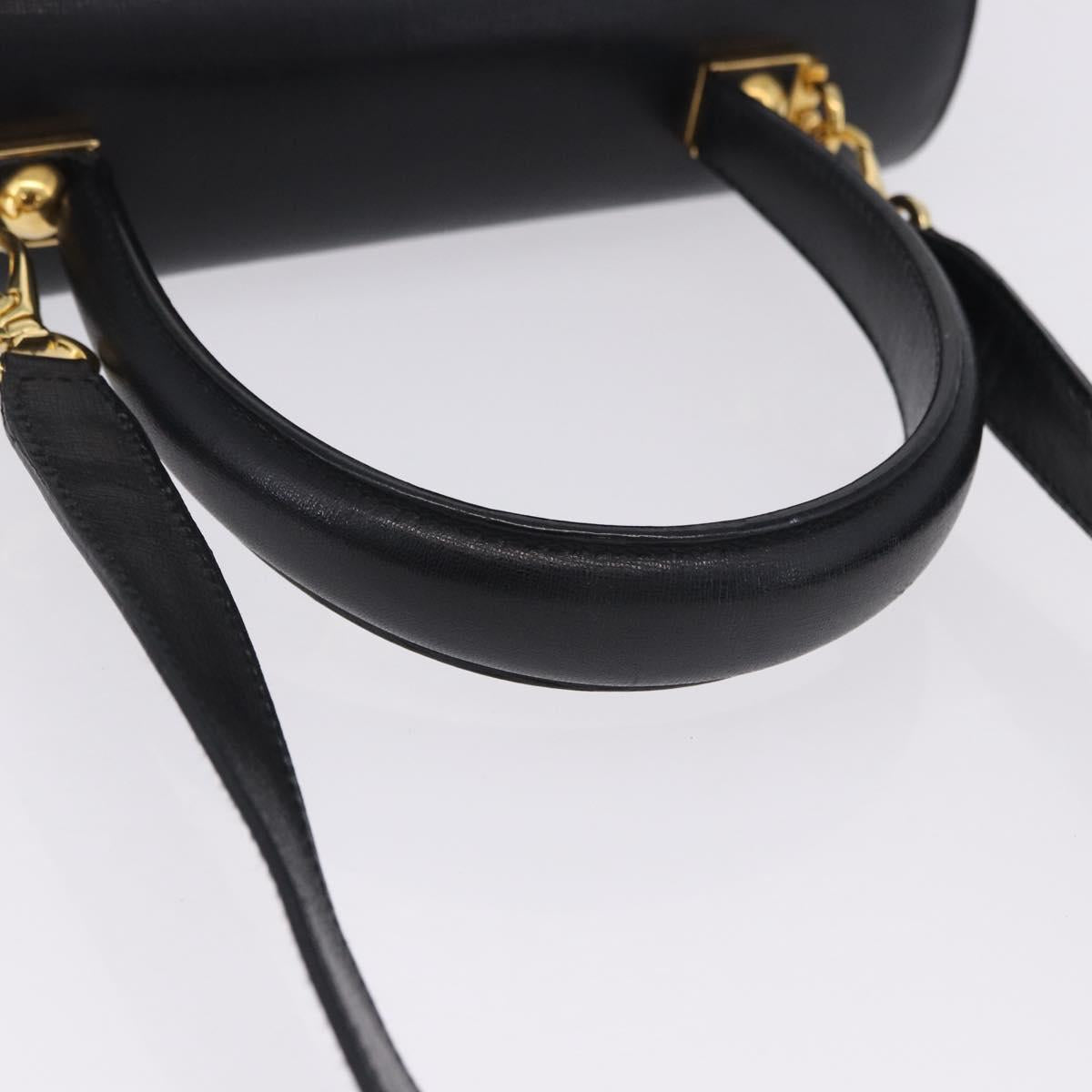 Salvatore Ferragamo Gancini Hand Bag Leather 2way Black Gold Auth 200051A