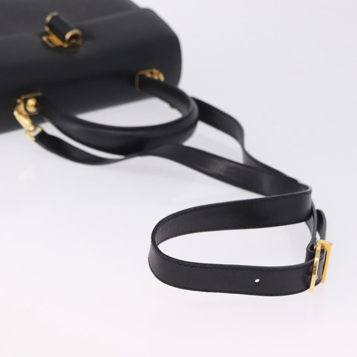 Salvatore Ferragamo Gancini Hand Bag Leather 2way Black Gold Auth 200051A