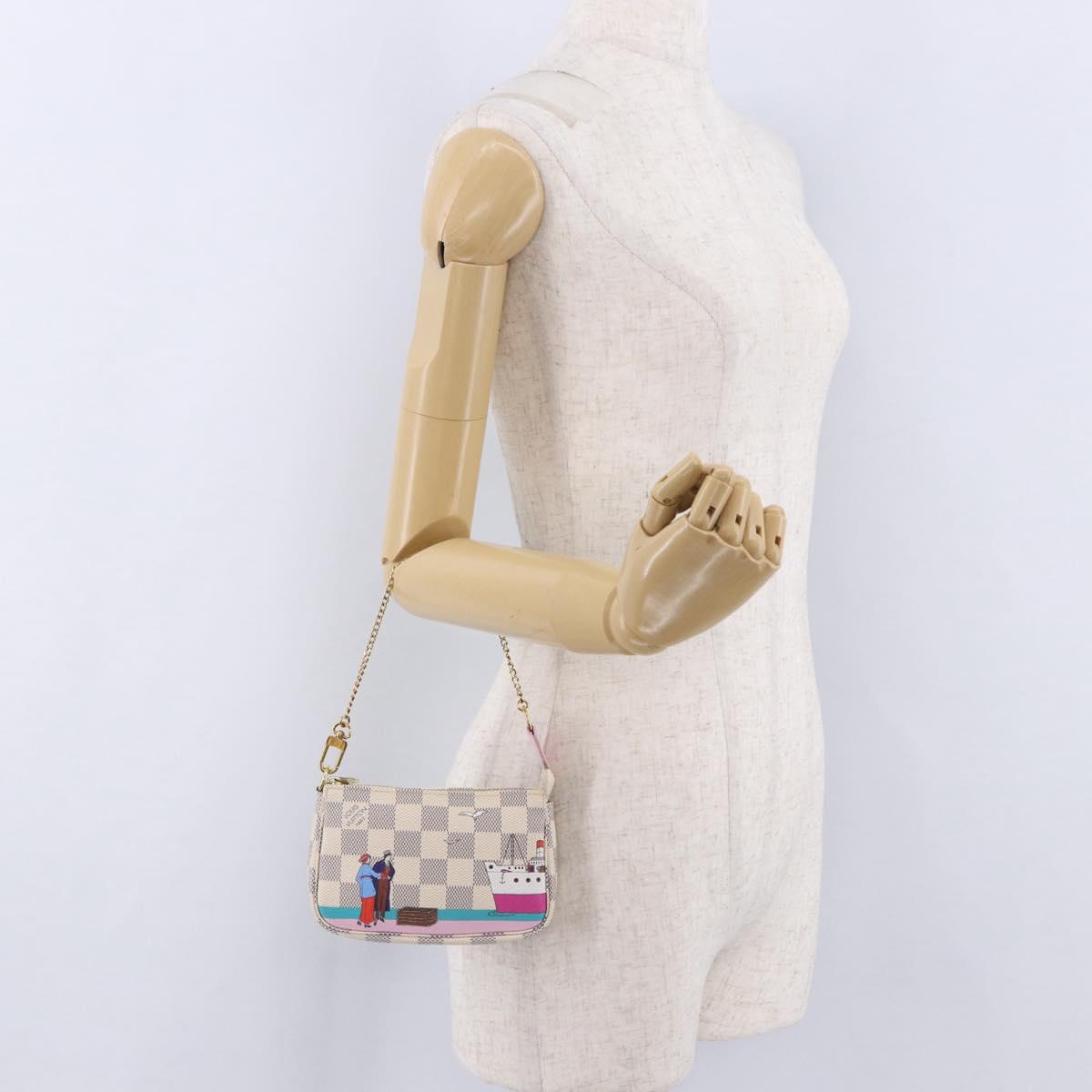 LOUIS VUITTON Damier Azur Mini Pochette Accessoires Pouch N41669 LV Auth 200052V